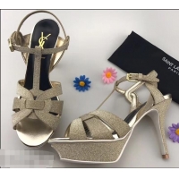 Spot Discount Saint Laurent Tribute Sandals Y96406 Glitter Leather Gold