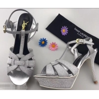 Bulk Discount Saint Laurent Tribute Sandals Y96406 Glitter Leather Silver