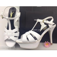 Top Quality Saint Laurent Heel 9.5cm Platform 3cm Tribute Sandals In Grained Leather Y96420 White