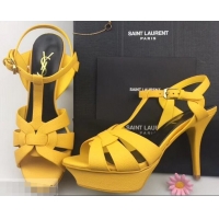 Hot Sell Saint Laurent Heel 9.5cm Platform 3cm Tribute Sandals In Grained Leather Y96420 Yellow