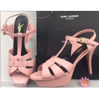 Hot Sell Saint Laurent Heel 9.5cm Platform 3cm Tribute Sandals In Grained Leather Y96420 Pink