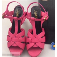 Spot Bulk Saint Laurent Heel 9.5cm Platform 3cm Tribute Sandals In Grained Leather Y96420 Fuchsia