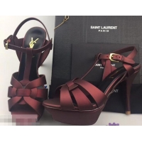 Top Quality Saint Laurent Tribute Sandals Y96427 Satin Burgundy