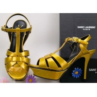 Imitation Saint Laurent Tribute Sandals In Patent Crinkled Leather Y96445 Yellow