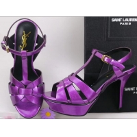 Discount Saint Laurent Tribute Sandals In Patent Crinkled Leather Y96445 Purple