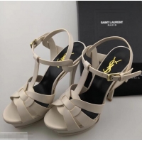 Good Quality Saint Laurent Tribute Sandals In Smooth Leather Y96451 Creamy