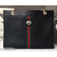 Most Popular Gucci Vintage Web Rajah Large Tote Bag 537219 Leather Black 2019