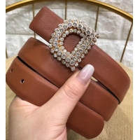 Hot Style Dior Width 3cm Crystal D Buckle Belt 931038 Brown