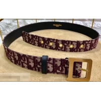 Stylish Classic Dior Width 3.4cm Oblique Jacquard Canvas Diorquake Belt 931045 Burgundy