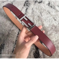 Classic Hot Fendi FF Buckle Belt in Calfskin 30mm Width 931050 Burgundy