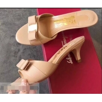 Fake Design Ferragamo Heel 6cm Vara Bow Slide Sandals F94901 Nude 2019