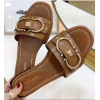 Discount Ferragamo Stud Gancini Slide Sandals F94905 Brown 2019