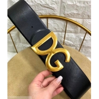 Best Price Dolce & Gabbana Width 7cm Belt Black with Gold Logo 602356