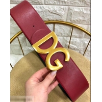 Discount Dolce & Gabbana Width 7cm Belt Burgundy with Gold Logo 602357