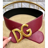 Discount Dolce & Gabbana Width 7cm Belt Burgundy with Gold Logo 602357