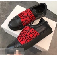 Shop Cheap Givenchy 4G Webbing Sneakers in Leather G94305 Black/Red 2019