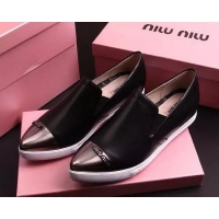 Elegant Imitation Miu Miu Leather Flat MM443 Black