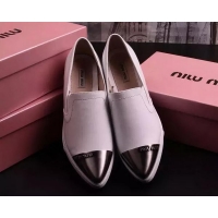 Fashion Discount Miu Miu Leather Flat MM443 White