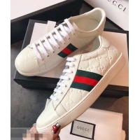 Promotion Gucci Ace Leather Low-Top Lovers Sneakers Web Signature G81637 White