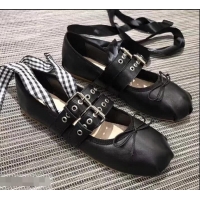 Trendy Design Miu Miu Leather Ballerinas With Belts 5F466A Black