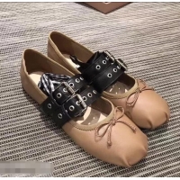 Low Price Miu Miu Leather Ballerinas With Belts 5F466A Beige