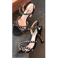 Promotion Miu Miu Satin Sandals 85mm Heel/Satin Sandals with Jeweled 65mm Heel MM8916 Black