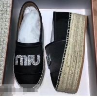 Trendy Design Miu Miu Velvet Crystal Logo Platform Espadrilles MM81001 Black