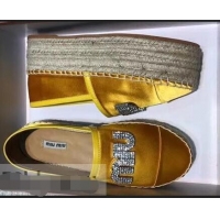 Well Crafted Miu Miu Velvet Crystal Logo Platform Espadrilles MM81001 Yellow