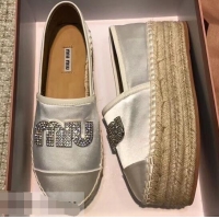 Unique Ladies Miu Miu Velvet Crystal Logo Platform Espadrilles MM81001 Silver