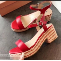 Lower Price Miu Miu Heel 7cm Cord Platform Sandals MM9521 Red 2019