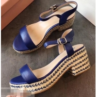 Top Design Miu Miu Heel 7cm Cord Platform Sandals MM9521 Blue 2019