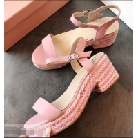 Popular Style Miu Miu Heel 7cm Cord Platform Sandals MM9521 Pink 2019