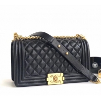 Most Popular Chanel Caviar Leather Boy Flap Medium Bag AP03622 Black/Gold 2019