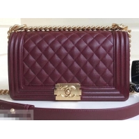 Classic Practical Chanel Caviar Leather Boy Flap Medium Bag AP03622 Burgundy 2019