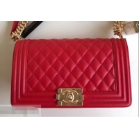 Sumptuous Chanel Caviar Leather Boy Flap Medium Bag AP03622 Red 2019