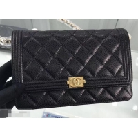 Buy Luxury Chanel Grained Leather Boy Wallet On Chain WOC Bag A80287 Black/Gold