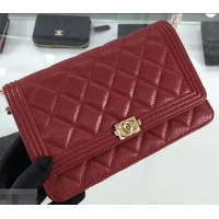 Luxury Chanel Grained Leather Boy Wallet On Chain WOC Bag A80287 Red/Gold