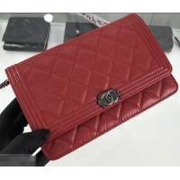 Good Product Chanel Grained Leather Boy Wallet On Chain WOC Bag A80287 Red/Silver