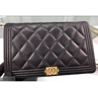 Top Quality Chanel Lambskin Boy Wallet On Chain WOC Bag A80387 Black/Gold