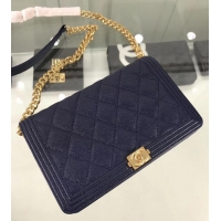 Discount Chanel Caviar Leather Boy Wallet On Chain WOC Bag A81969 Navy Blue 2019