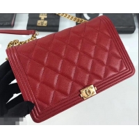 Best Price Chanel Caviar Leather Boy Wallet On Chain WOC Bag A81969 Red 2019