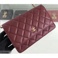 New Style Chanel Caviar Leather Wallet On Chain WOC Bag A33814 Burgundy 2019