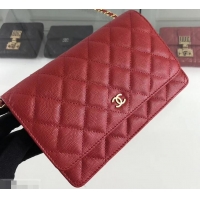 Best Quality Chanel Caviar Leather Wallet On Chain WOC Bag A33814 Red 2019