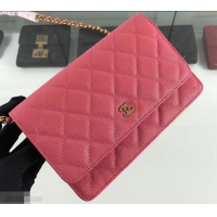 Discount Chanel Caviar Leather Wallet On Chain WOC Bag A33814 Dark Pink 2019