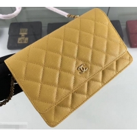 Elegant Chanel Caviar Leather Wallet On Chain WOC Bag A33814 Yellow 2019