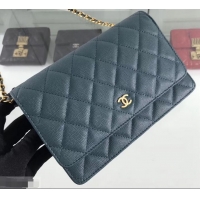 Luxury Chanel Caviar Leather Wallet On Chain WOC Bag A33814 Light Lake Green 2019