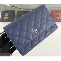 Sophisticated Chanel Caviar Leather Wallet On Chain WOC Bag A33814 Blue 2019