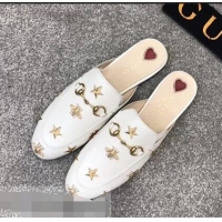 High Quality Gucci Princetown Embroidered Leather Slipper 505268 White