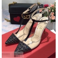 Low Price Christian Louboutin Heel 8.5cm PVC/Calfskin Sequins Trim Sandals CL8116 Black