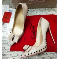 Good Quality Christian Louboutin Women's Lucifer Spikes Bow Pumps CL9856 Beige